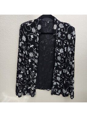 Black & Silver Floral Open Front Jacket Blu Sage Womens XL USA-Made Glitter 90
